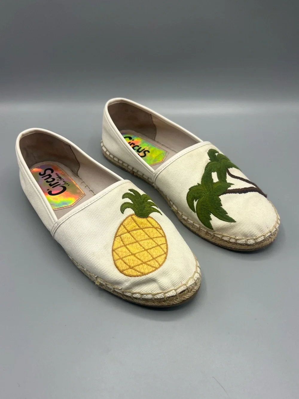 Circus by Sam Edelman Cream Espadrilles with Pineapple & Palm Embroidery